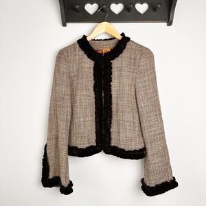 TORY BURCH Women Brown Wool Velvet Jacket 10 Tweed